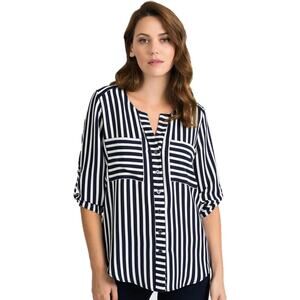 Joseph Ribkoff V-Neck Striped Shirt Style 201283 - Midnight/Vanilla NWT